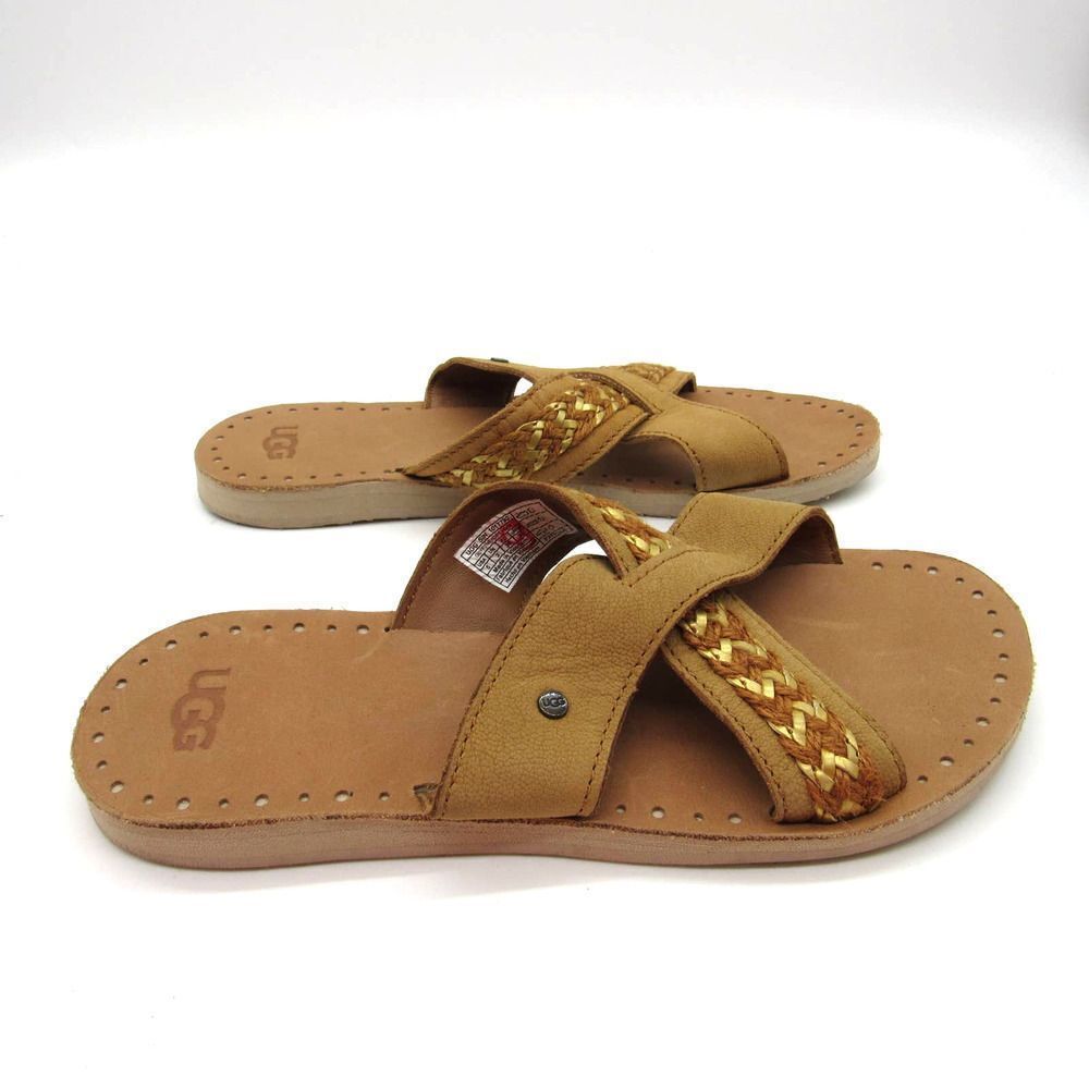 UGG AUSTRALIA Lexia Women’s Leather Slide Sandals Chestnut Sz 5